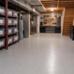 Organized basement with labeled bins and shelving systems created by a professional organizer in Ocean County NJ