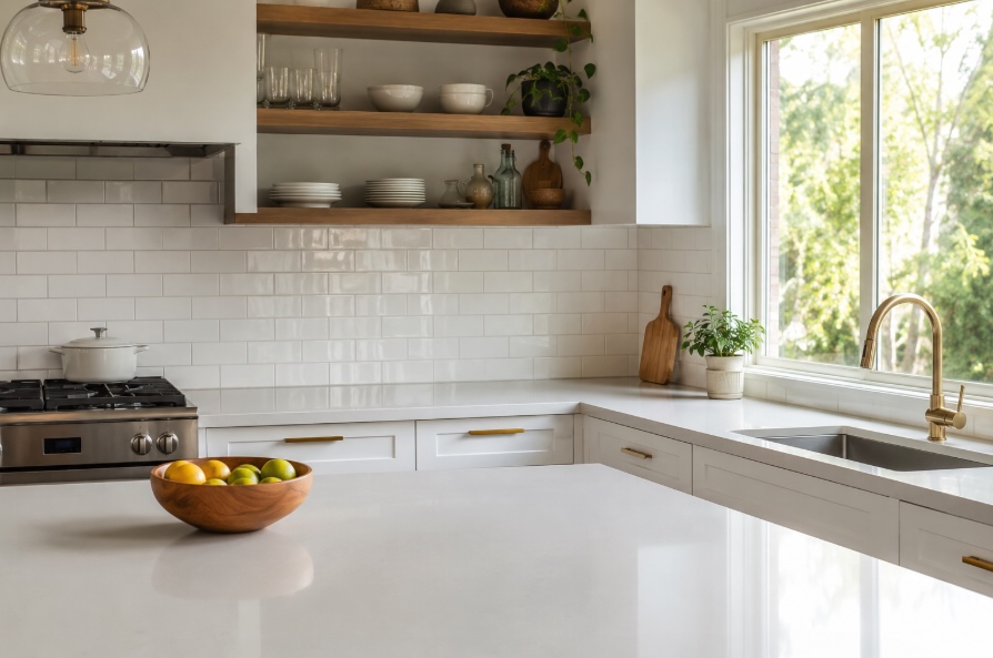 Clean kitchen countertops with clear surfaces showing effective home organization in a New Jersey home